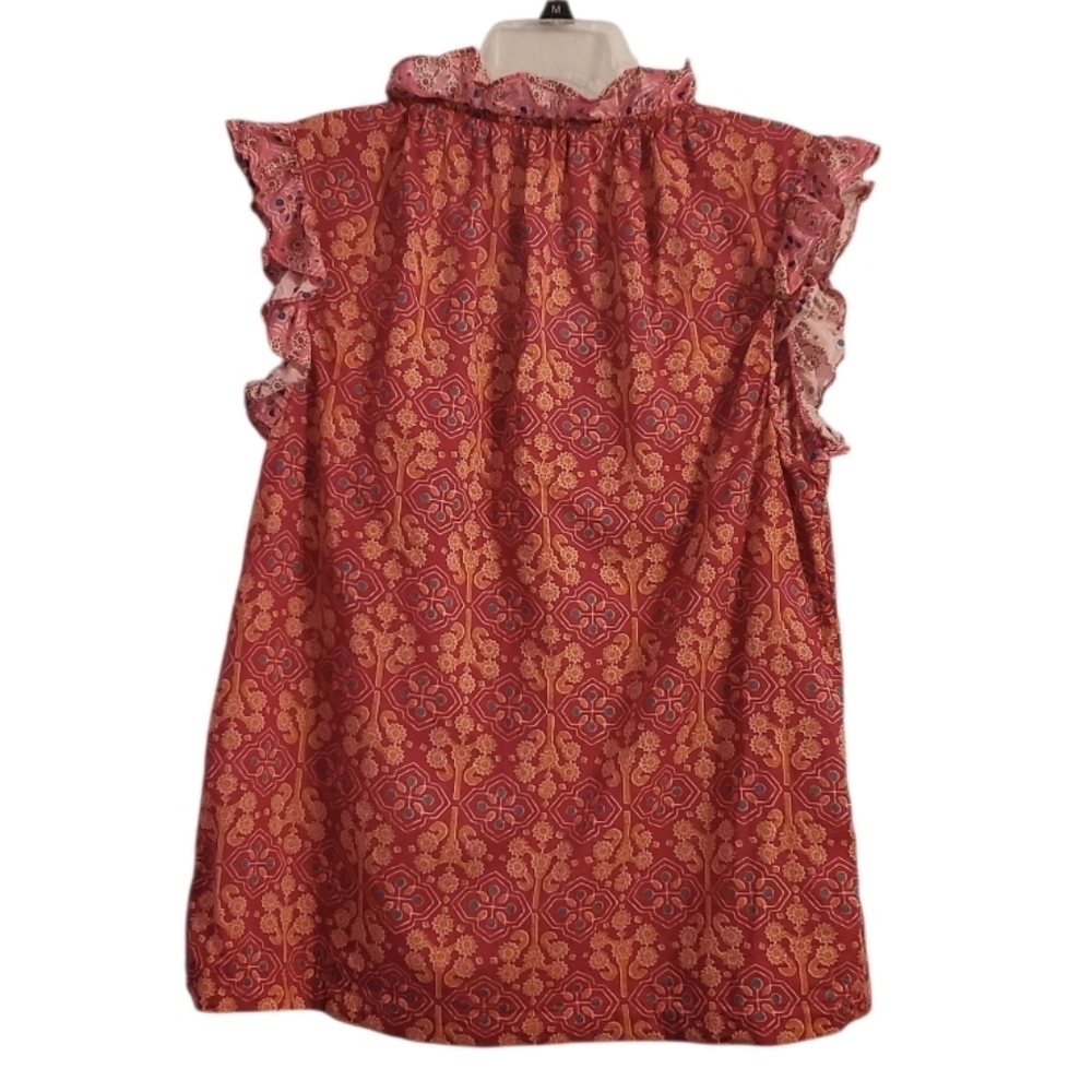 Sundance Women's Boho Ruffle Sleeve V-Neck Sleeveless Cotton Blouse M - Picture 3 of 5